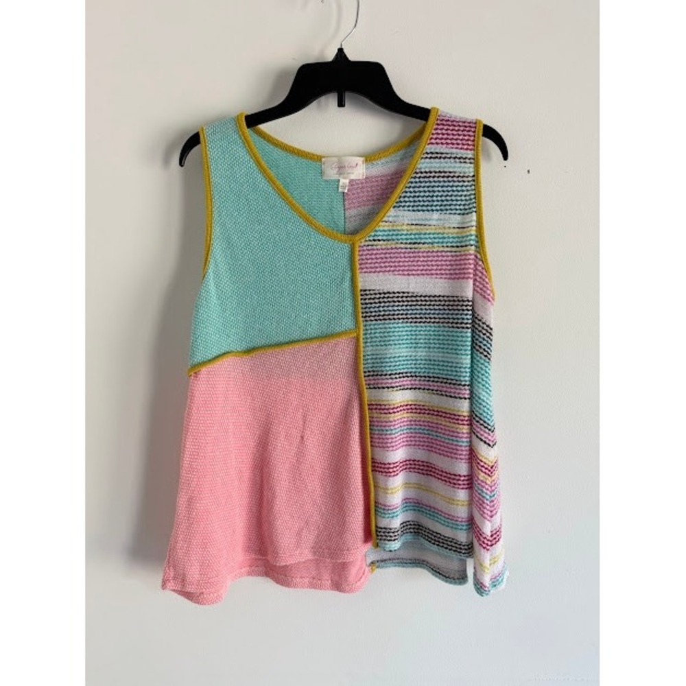 Colorblock Striped Boho Sugarfox Knit Tank Top Women Large Multi Color